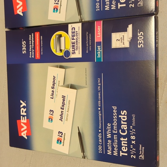 NWT/NIP (100 ct)🌟🤍AVERY matte white MED embossed TENT CARDS (#5305) printable - Picture 2 of 6